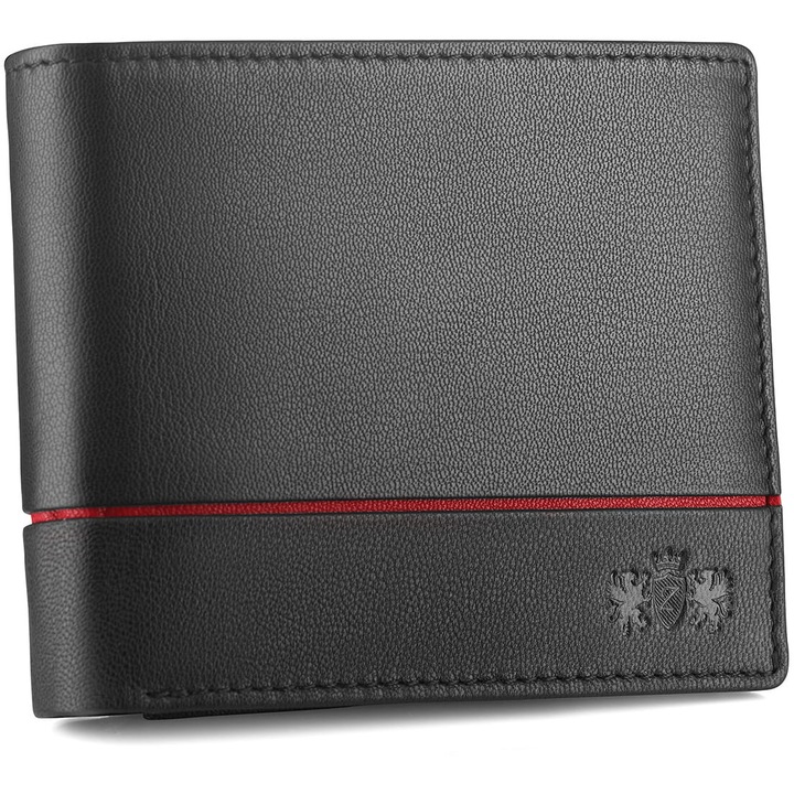 Zagatto férfi pénztárca, Természetes bőr, RFID, 9,5x12,5x2 cm, Fekete/Piros, ZG-N992-F5