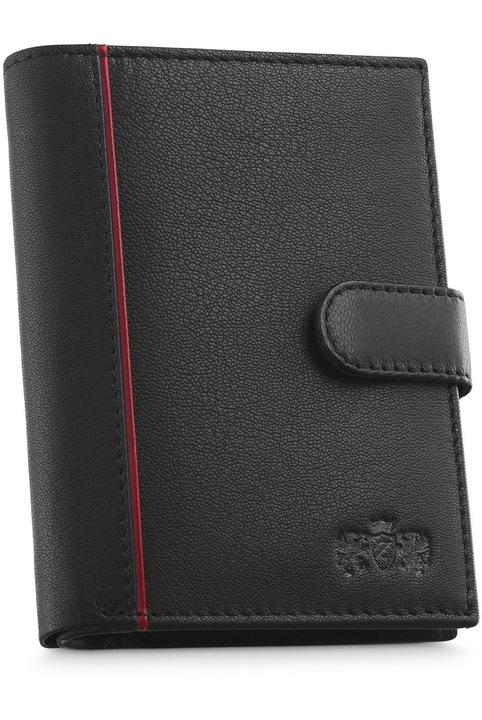 Portofel barbati piele naturala, Zagatto, Negru cu Rosu, Vertical, Protectie RFID, Buzunar carte de identitate, Dimensiuni 9,3x12.7x3 cm, Portofel elegant cu multiple comapartimente, Inchidere cu capsa, ZG-N4L-F16