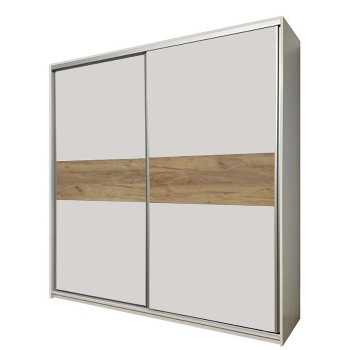 Dressing cu usi culisante, Alb/Stejar Gold, H230 x L240 x A60 cm PAL 18 mm Sistem culisare Hafele premium