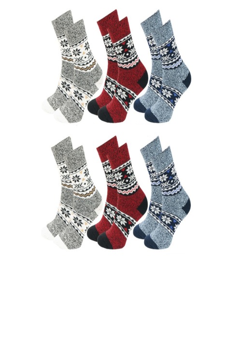 6 perechi sosete de lana, Pentru Femei, Rosu/Gri deschis/Albastru