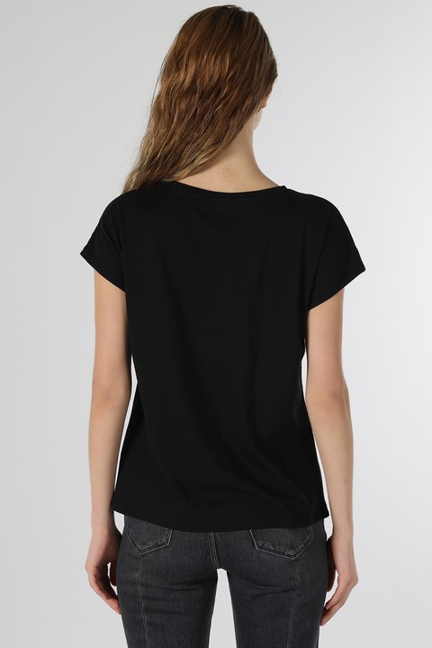 COLIN'S, Tricou cu decolteu rotund si imprimeu grafic, Negru, XS