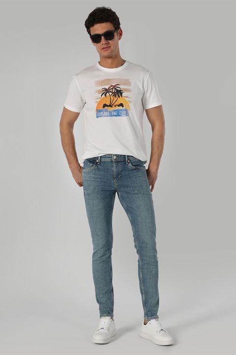 COLIN'S, Danny koptatott hatású slim fit farmernadrág, Olajkék, W28-L32