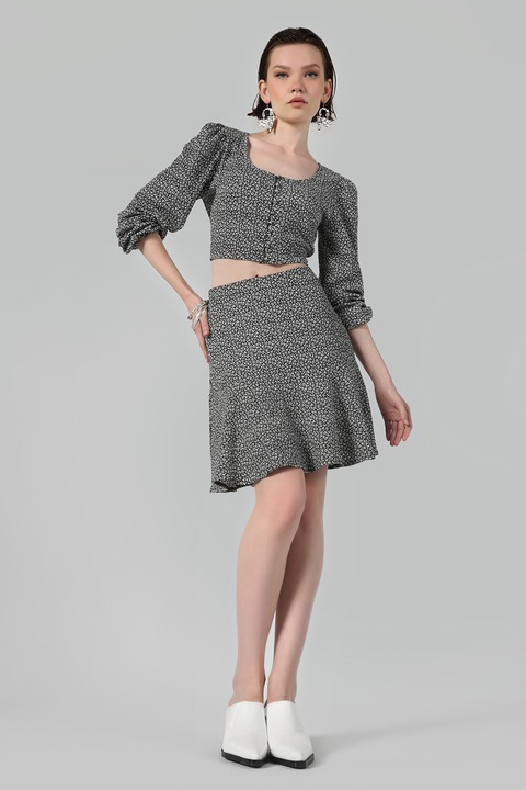 COLIN'S, Fusta mini cu imprimeu floral, Alb/Negru, S