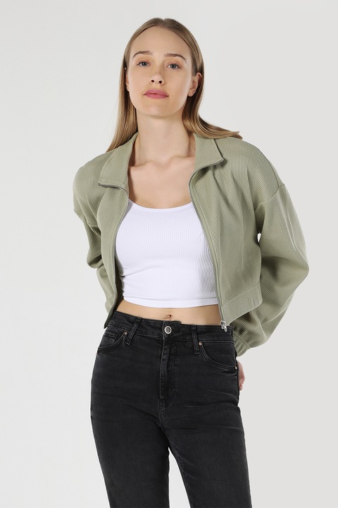 COLIN'S, Jacheta crop texturata, Verde deschis