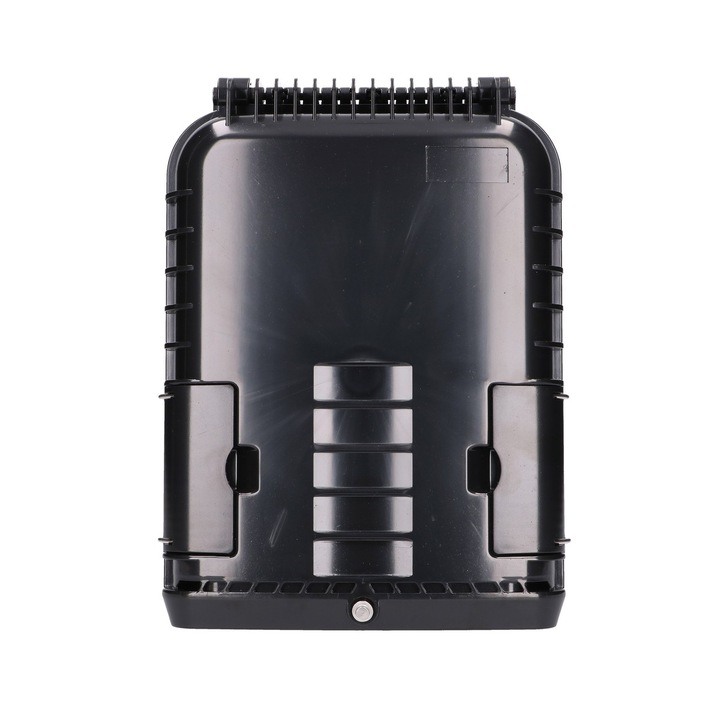 Doza electrica de fibra optica Extralink Selene, neagra, cu capacitate pentru 16 suduri, protectie durabila si organizare eficienta a fibrei optice, ideala pentru instalari FTTH, FTTx si retele profesionale de telecomunicatii