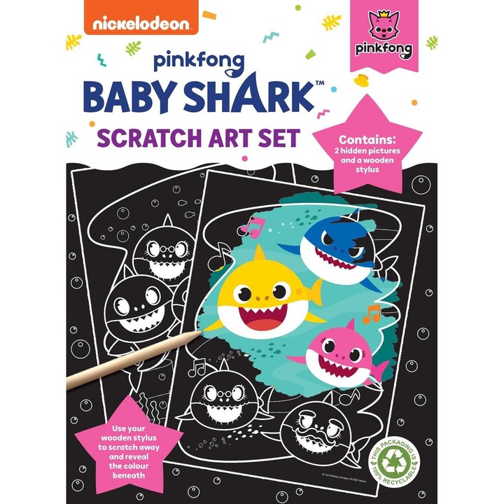 2 db-os kaparós sorsjegy készlet Baby Shark Scratch Art, aligátor