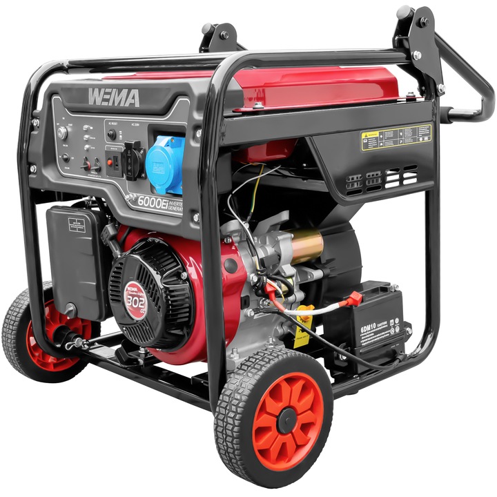 Generator curent Weima WM 6000iE, Inverter, motor 5.5 CP, 4 timpi, putere maxima 5.5kVA, 230V, benzina, rezervor 20 l, functie ECO MODE, pornire electrica, roti si maner transport