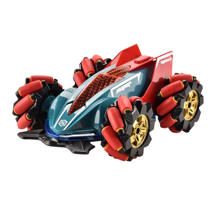 Състезателна кола с 2 дистанционни управления, Сензорно управление с жестове, RC 2,4 Ghz, 1:16, Реалистични звуци, LED светлини, Демо функция, Изпускане на дим, Cm, 25,7x18,7x10,3 Cm, Червено зелено, + 6 години, Utility One