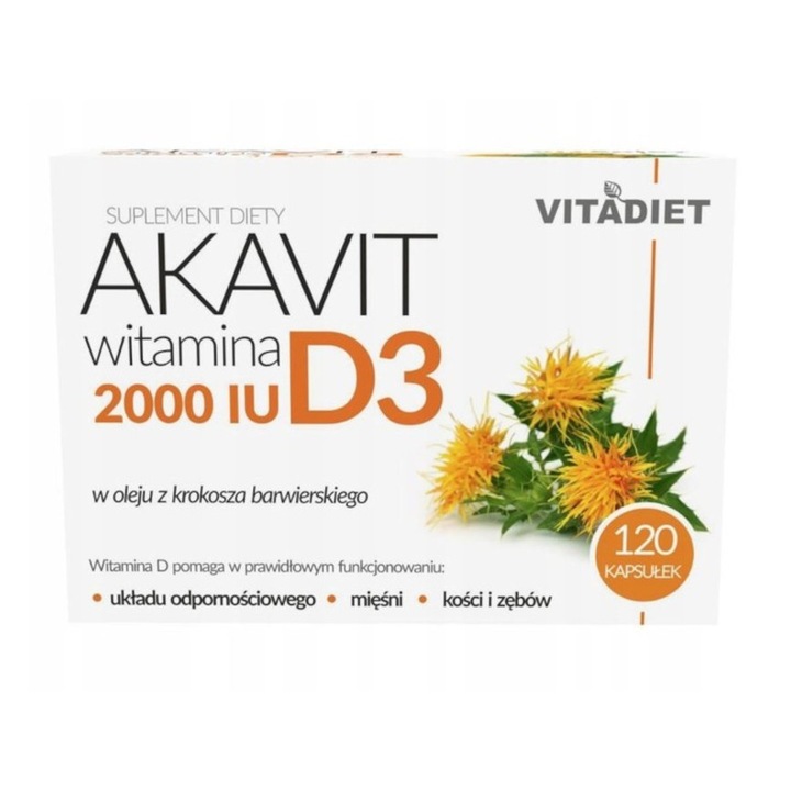 Supliment alimentar, VitaDiet Akavit Vitamina D3 2000IU, 120 capsule