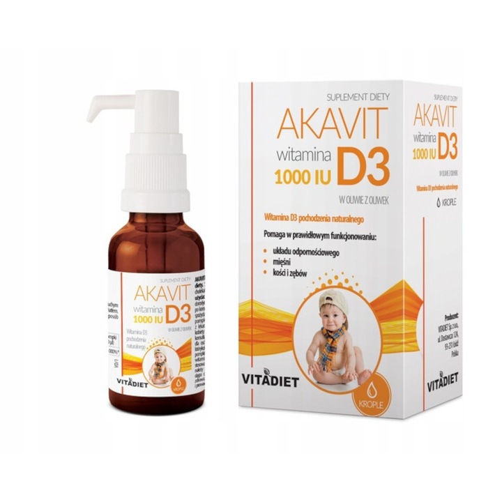 Supliment alimentar, VitaDiet Akavit Vitamina D3 1000IU, 30ml