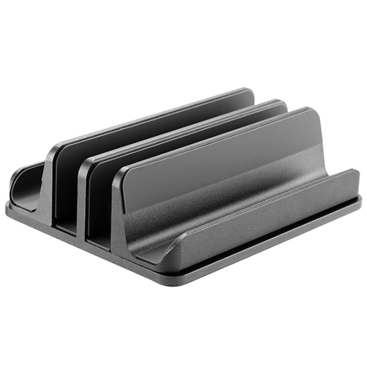 Suport vertical pentru laptop/telefon/tableta, 4 sloturi, 15.7", Gri