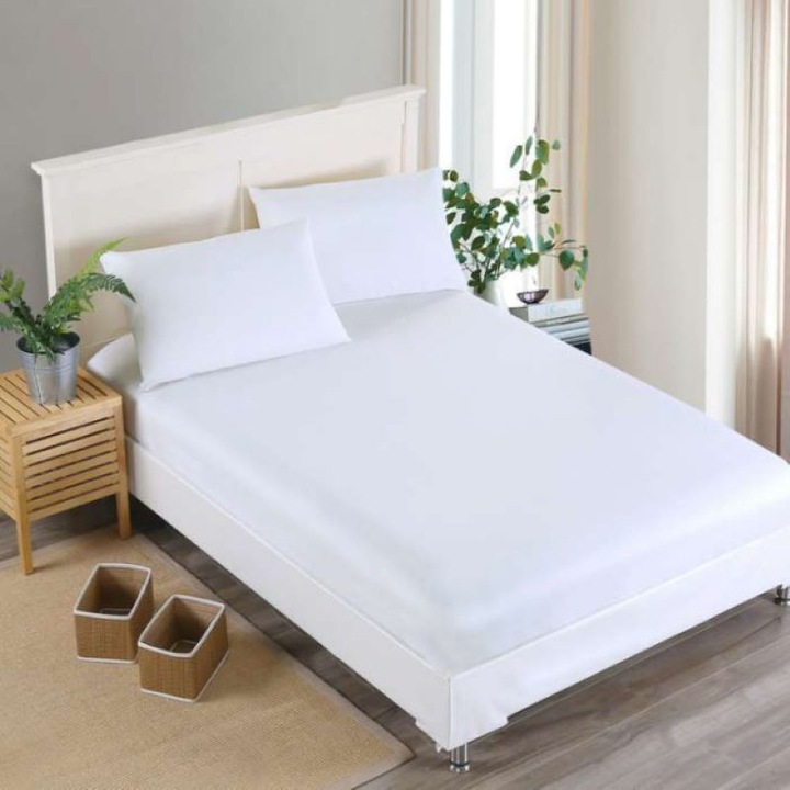 Set husa de pat din tricot si 1 fata de perna, bumbac 100%, dimensiuni 100×200+30cm, 50x70cm, alb