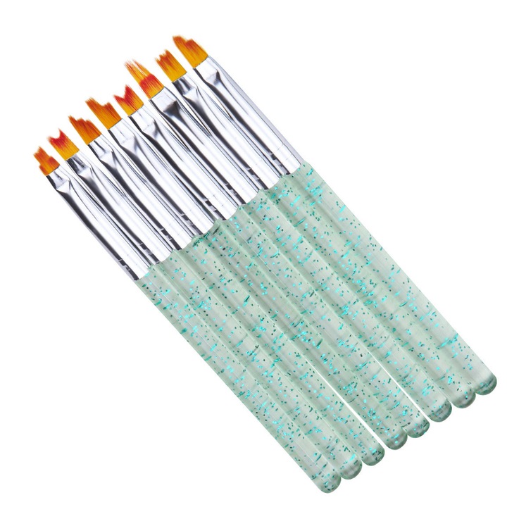 Set nail art/8 buc pensule pentru decorare unghii, CRM, DesignManichiura, gel UV, verde