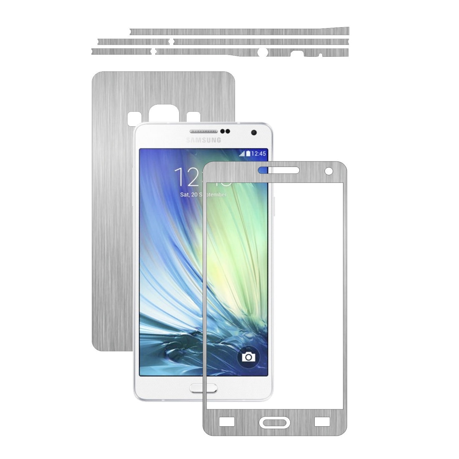 Folie de protectie Carbon Skinz, Husa de tip Skin Adeziv pentru Carcasa, Brushed Argintiu dedicata Samsung Galaxy A7 2015