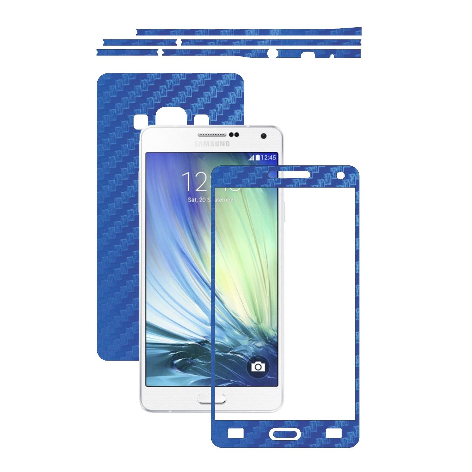 Folie de protectie Carbon Skinz, Husa de tip Skin Adeziv pentru Carcasa, Carbon Albastru dedicata Samsung Galaxy A7 2015