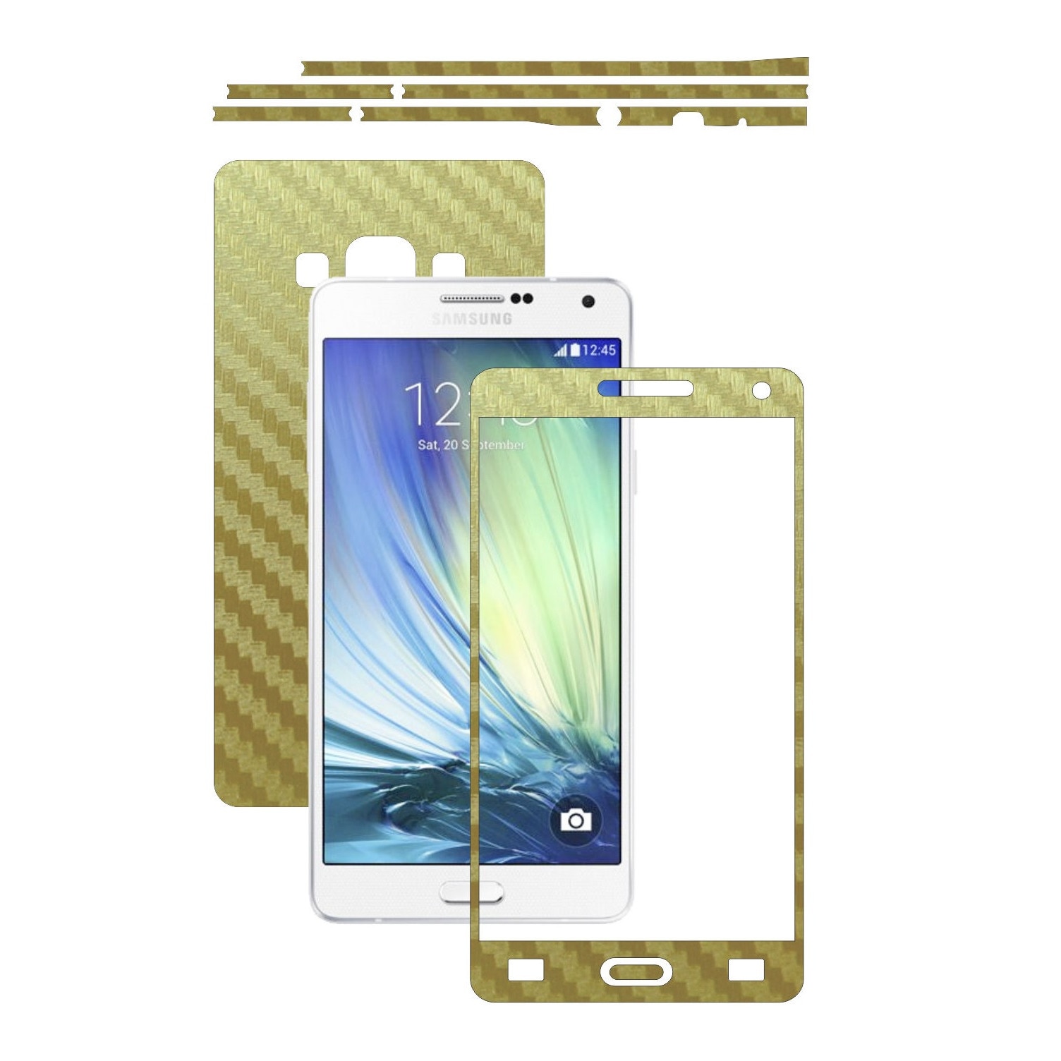 Folie de protectie Carbon Skinz, Husa de tip Skin Adeziv pentru Carcasa, Carbon Auriu dedicata Samsung Galaxy A7 2015
