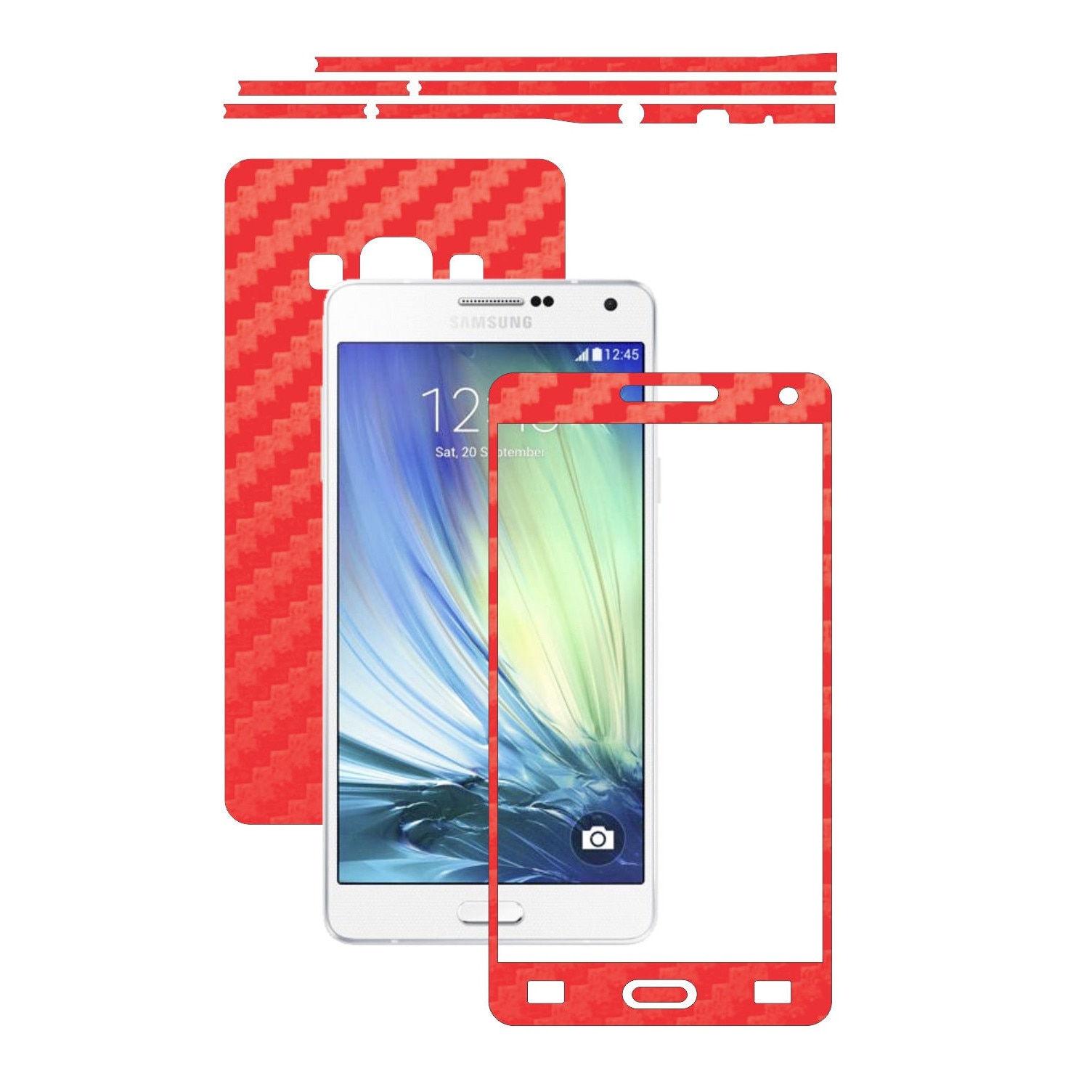 Folie de protectie Carbon Skinz, Husa de tip Skin Adeziv pentru Carcasa, Carbon Rosu dedicata Samsung Galaxy A7 2015