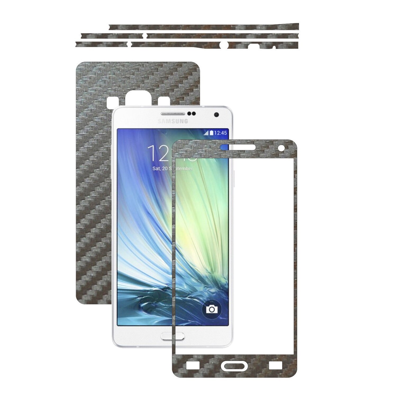 Folie de protectie Carbon Skinz, Husa de tip Skin Adeziv pentru Carcasa, Carbon Gri Argintiu dedicata Samsung Galaxy A7 2015