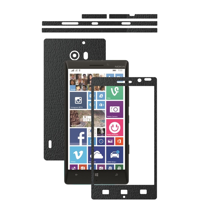 Защитно фолио Carbon Skinz, адхезивно защитно покритие за калъфа, черна кожа, посветено на Nokia Lumia 930
