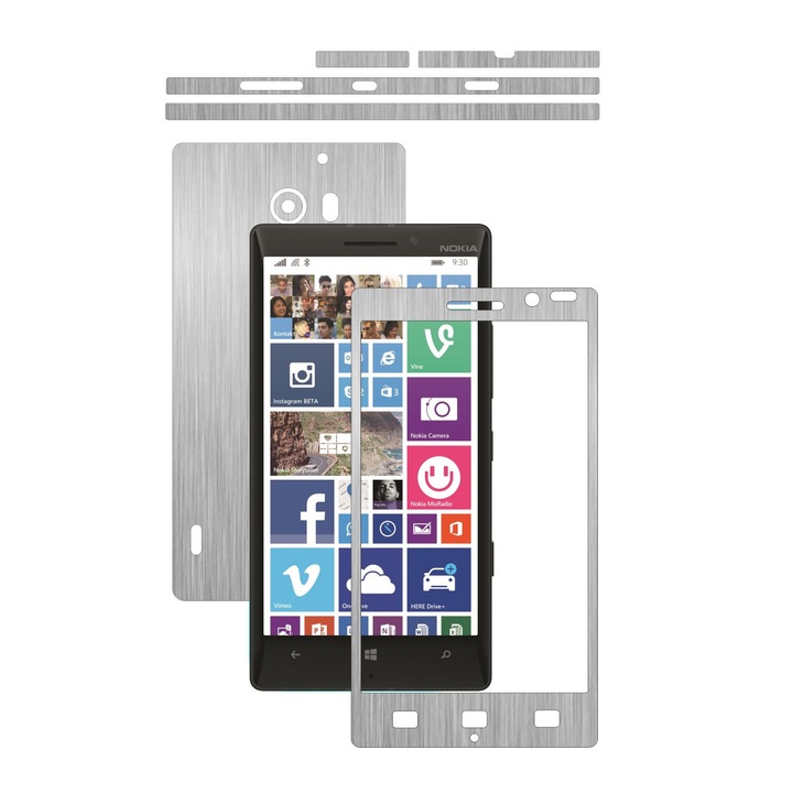 Защитен филм Carbon Skinz, Adhesive Skin Cover for the Case, Brushed Silver, посветен на Nokia Lumia 930