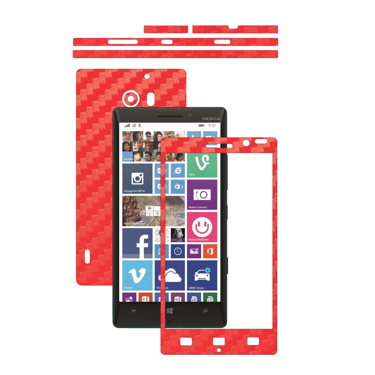 Folie de protectie Carbon Skinz, Husa de tip Skin Adeziv pentru Carcasa, Carbon Rosu dedicata Nokia Lumia 930