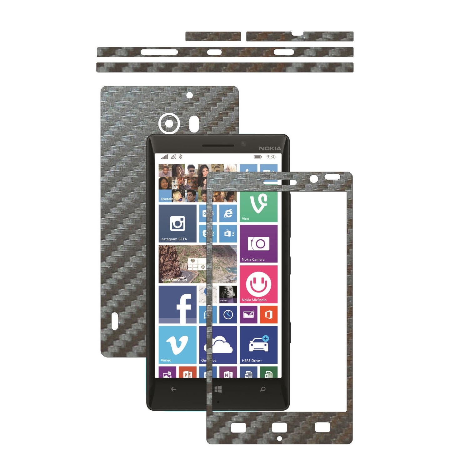 Folie de protectie Carbon Skinz, Husa de tip Skin Adeziv pentru Carcasa, Carbon Gri Argintiu dedicata Nokia Lumia 930