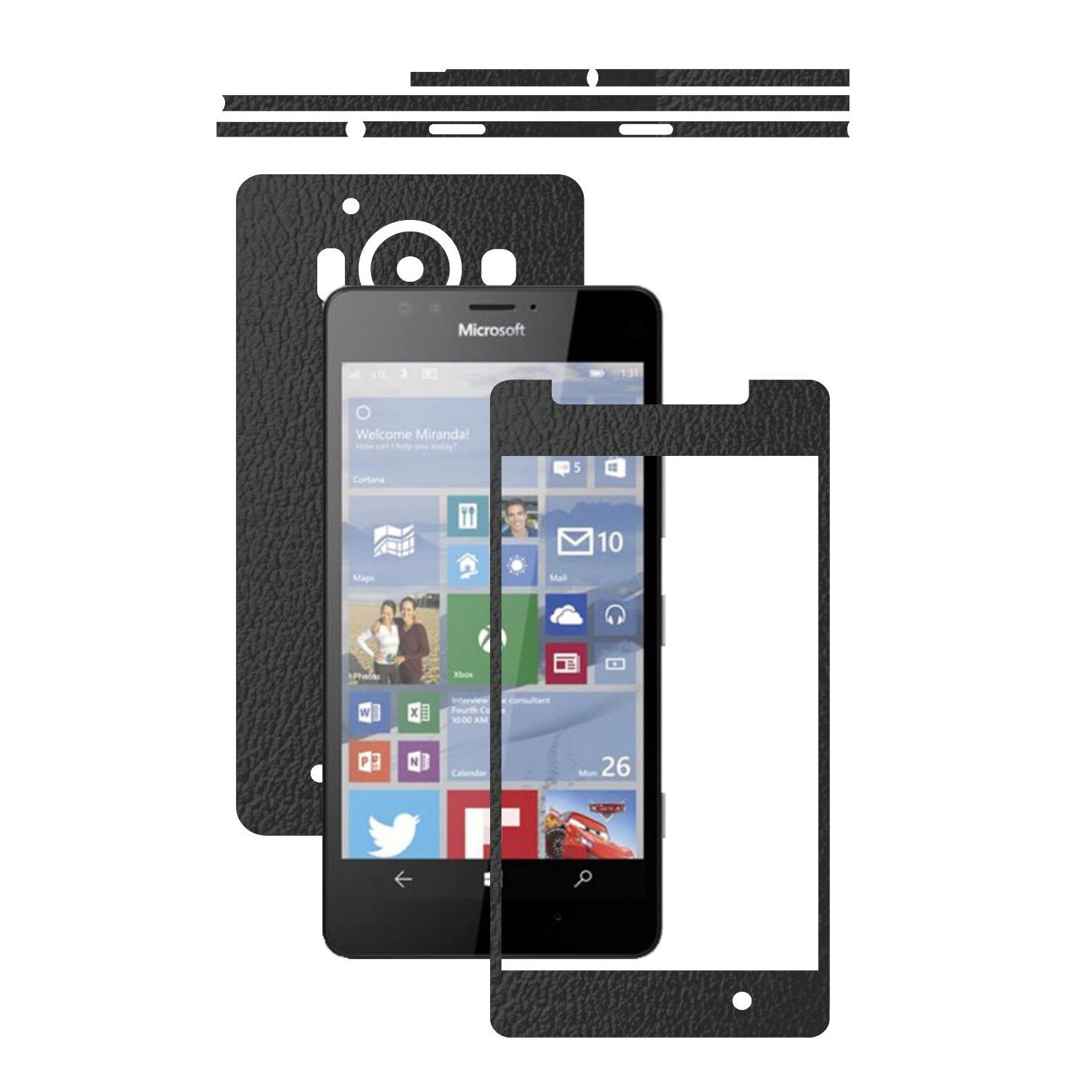 Folie de protectie Carbon Skinz, Husa de tip Skin Adeziv pentru Carcasa, Piele Neagra dedicata Microsoft Lumia 950
