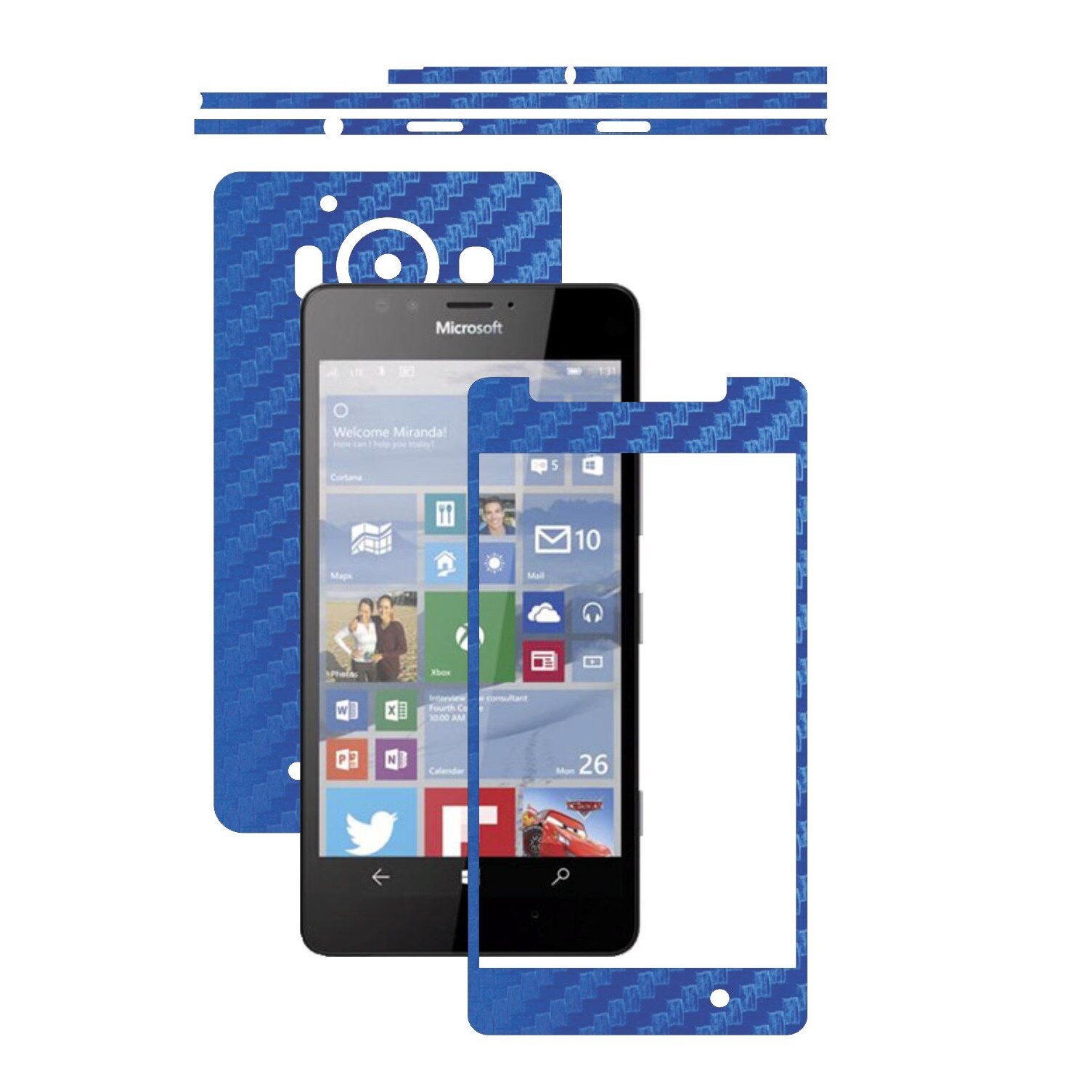Folie de protectie Carbon Skinz, Husa de tip Skin Adeziv pentru Carcasa, Carbon Albastru dedicata Microsoft Lumia 950