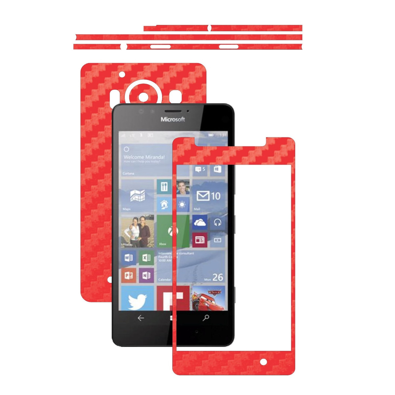 Folie de protectie Carbon Skinz, Husa de tip Skin Adeziv pentru Carcasa, Carbon Rosu dedicata Microsoft Lumia 950