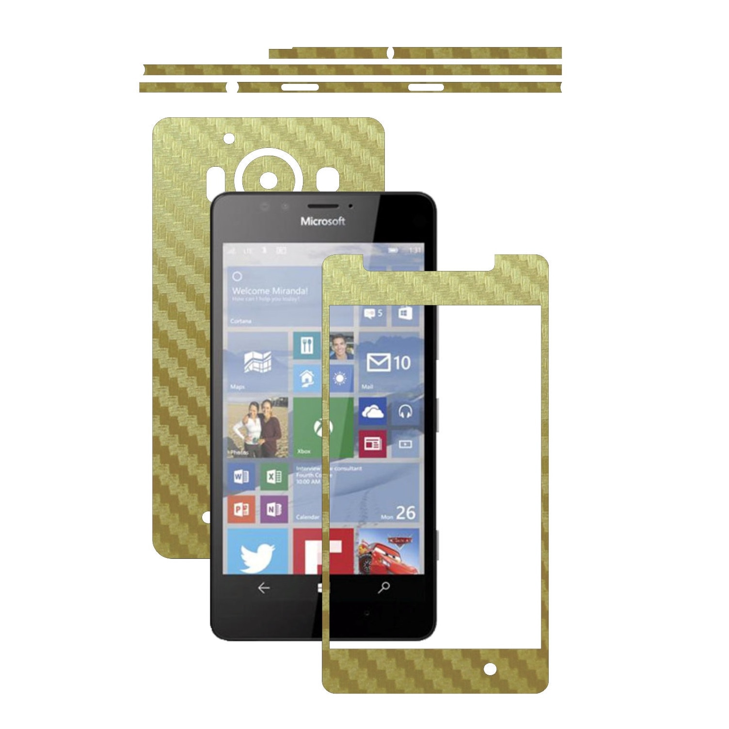 Folie de protectie Carbon Skinz, Husa de tip Skin Adeziv pentru Carcasa, Carbon Auriu dedicata Microsoft Lumia 950