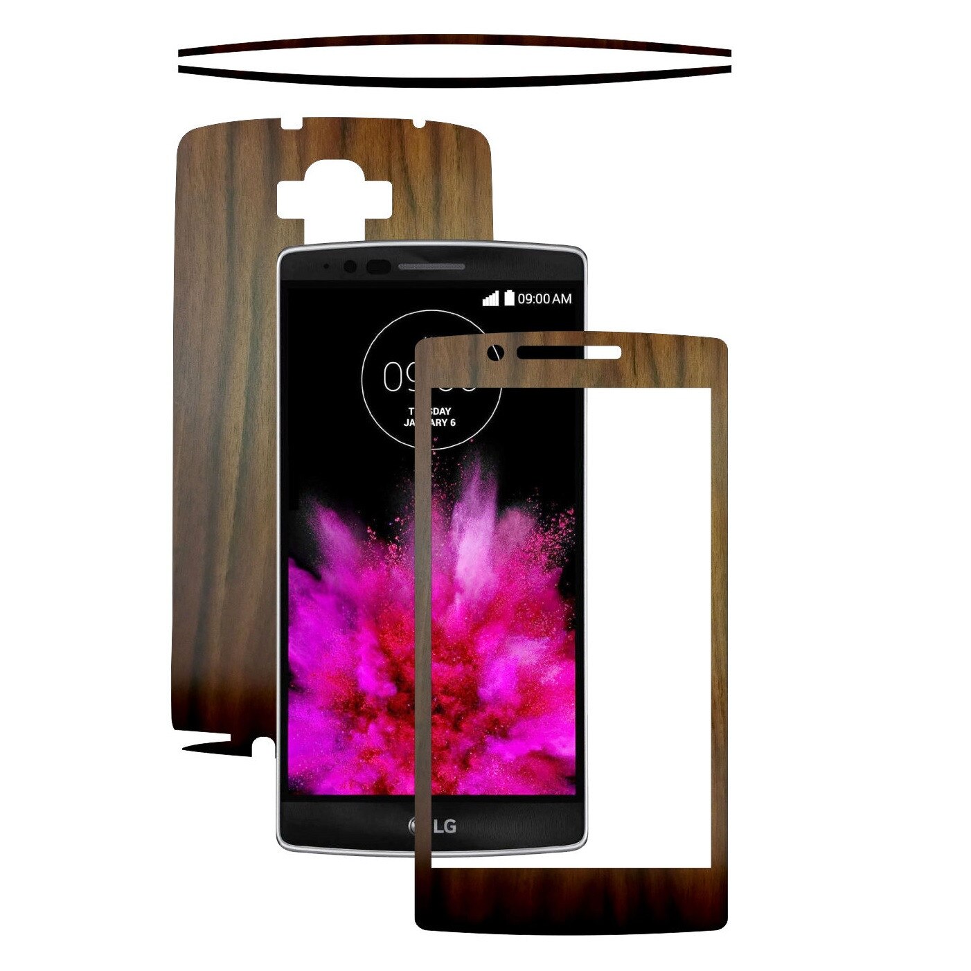 Folie de protectie Carbon Skinz, Husa de tip Skin Adeziv pentru Carcasa, Lemn Nuc Inchis dedicata LG G Flex2