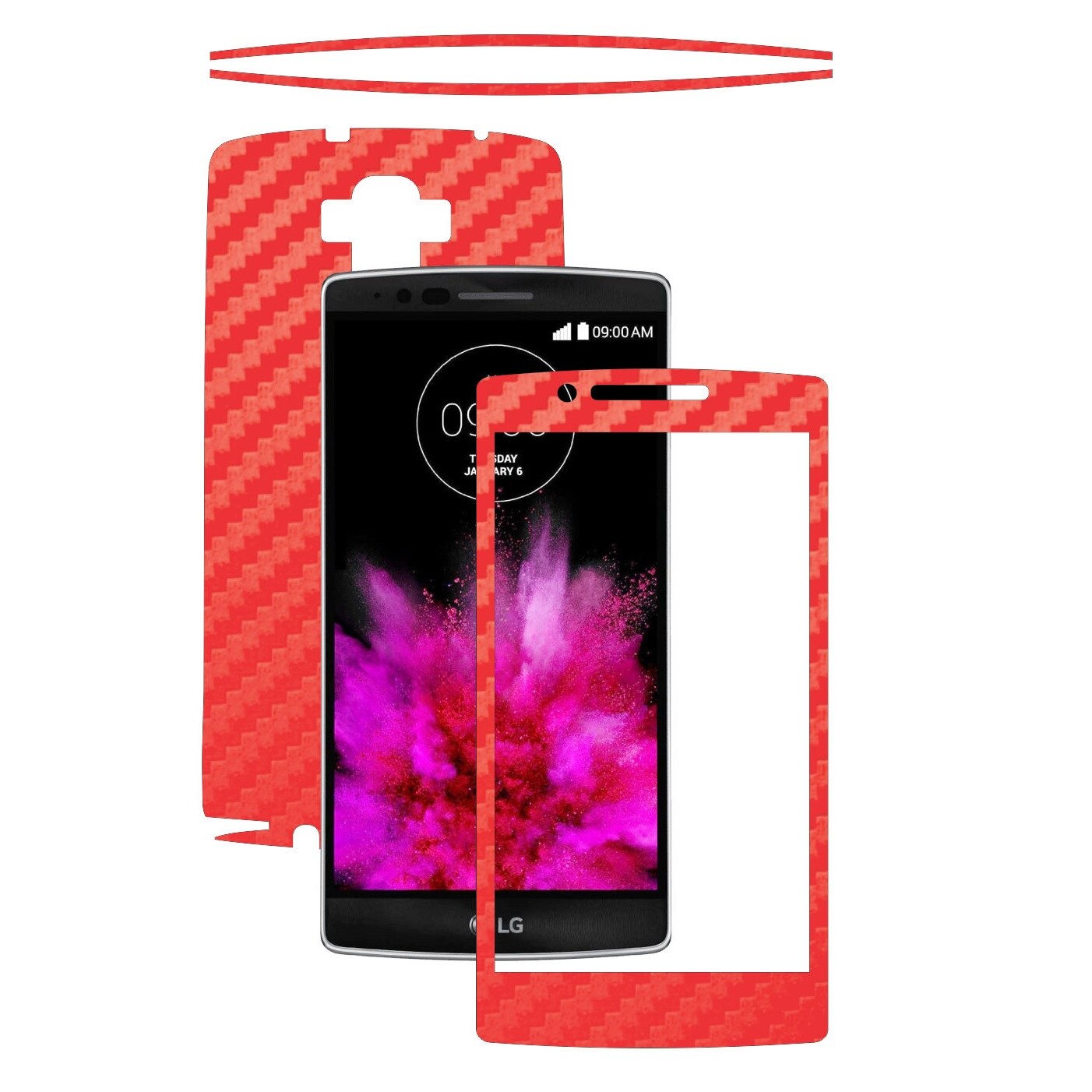 Folie de protectie Carbon Skinz, Husa de tip Skin Adeziv pentru Carcasa, Carbon Rosu dedicata LG G Flex2