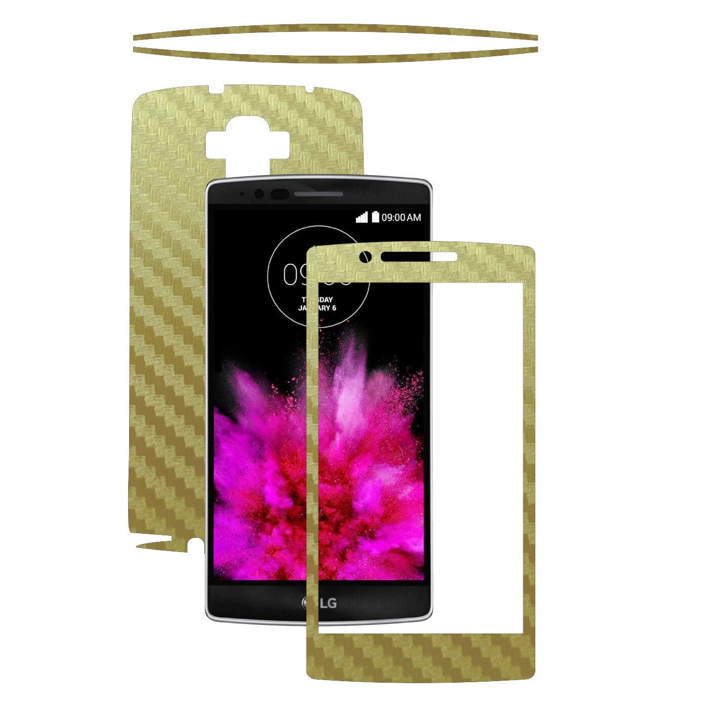 Folie de protectie Carbon Skinz, Husa de tip Skin Adeziv pentru Carcasa, Carbon Auriu dedicata LG G Flex2