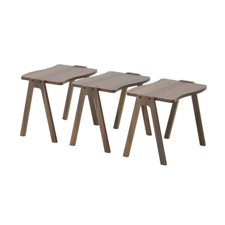 Set 3 masute din lemn natural, 50 x 35 x 40 cm, Inart