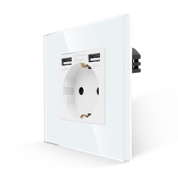 Контакт LUX-ON, 2хUSB-A, Кристална рамка, Бял