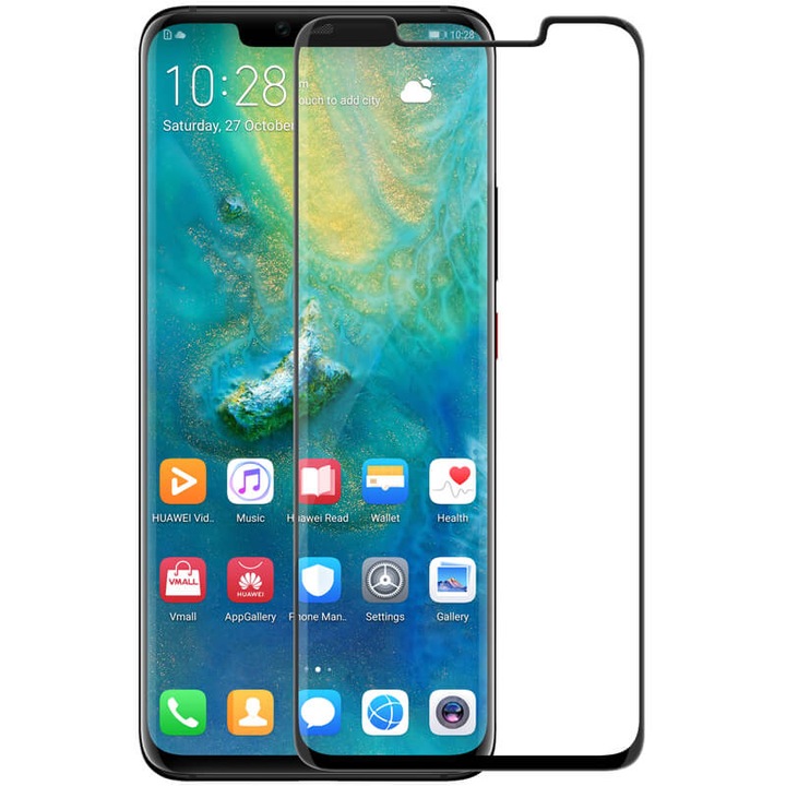 Стъклен Протектор за Huawei Mate 20 Pro, Удароустойчив, Full Coverage, Черен