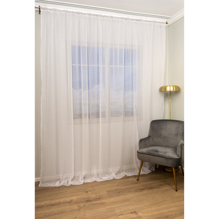 Perdea din In Harnicuta Alb Imaculat 300x245cm cu Rejansa