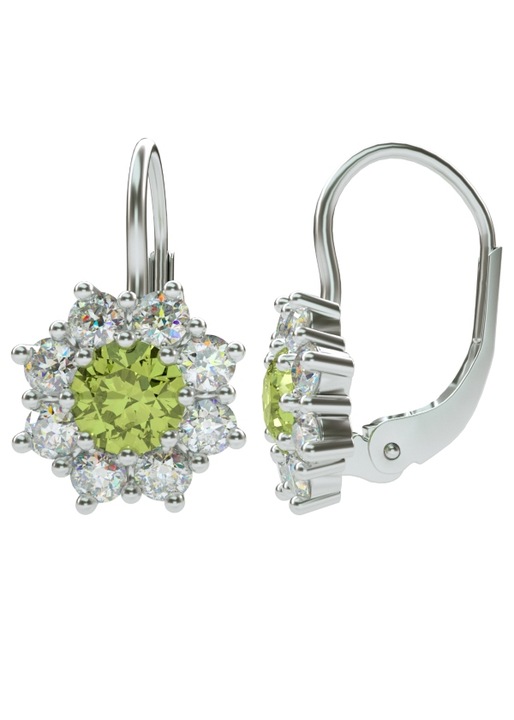 Női Fülbevaló A-B, Cirkonok, Moldavit, 925 Sterling Ezüst, Ródium bevonattal