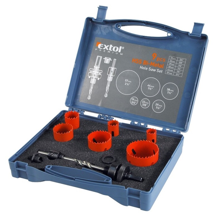 Комплект сърцевини, Extol Premium, 6 части, 19-57 mm, HSS/Bi-metal