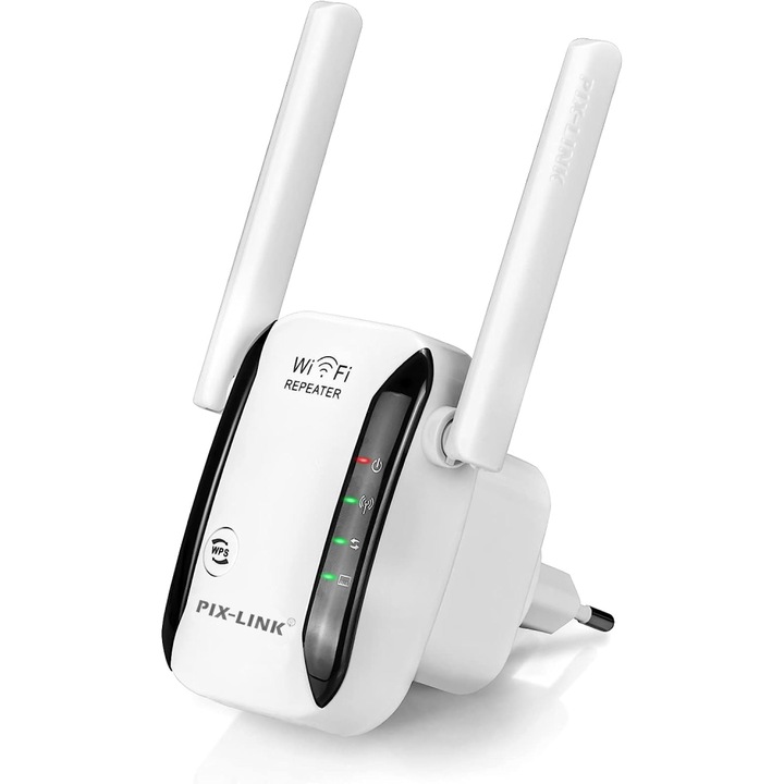 Усилвател за безжичен интернет, PIX-LINK, 300Mbps, 2 антени, Бял