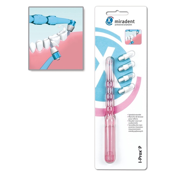 Perii Interdentare Kit, 4 Bucati, Miradent, 1 Suport Albastru Transparent