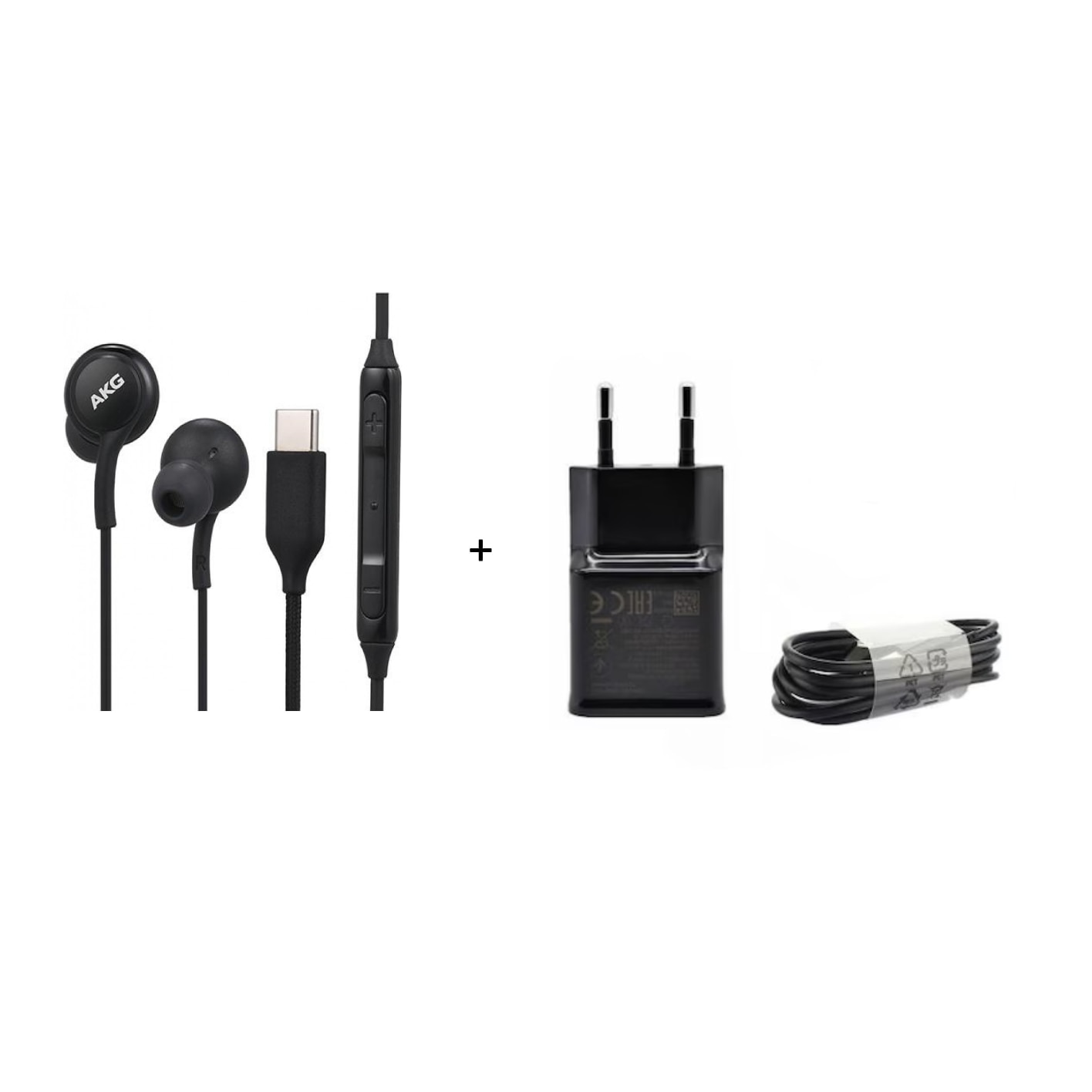 Set Casti Audio AKG Type-C plus Incarcator Samsung Fast Charging cu Cablu USB- Type-C inclus, Negru