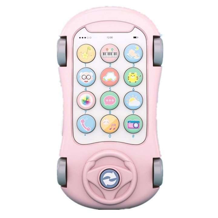 Jucarie Interactiva tip Telefon soosable® cu sunete si lumini, model de masina, Roz