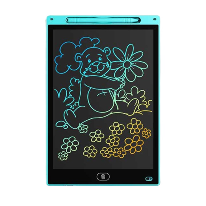 Tableta grafica cu display LCD, rescriptibila, buton de stergere, 12 inch, albastru deschis