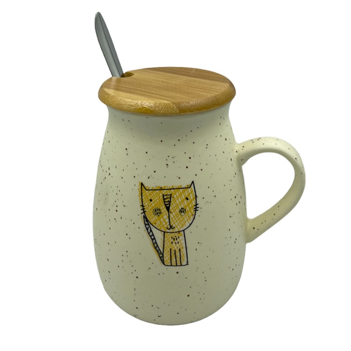 Cana pisica galbena Shony 350ml, Cu capac bambus