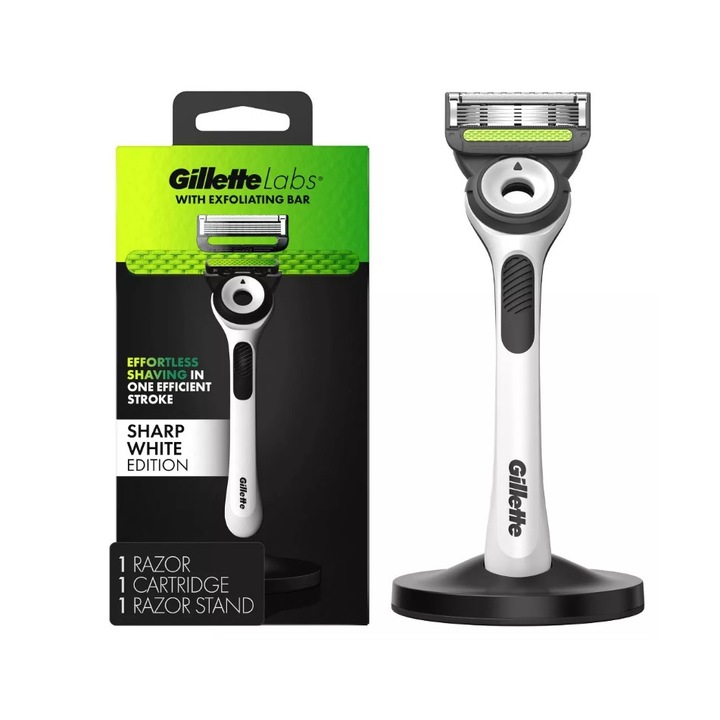 Aparat de ras Gillette Labs White Edition, 1 rezerva, suport magnetic
