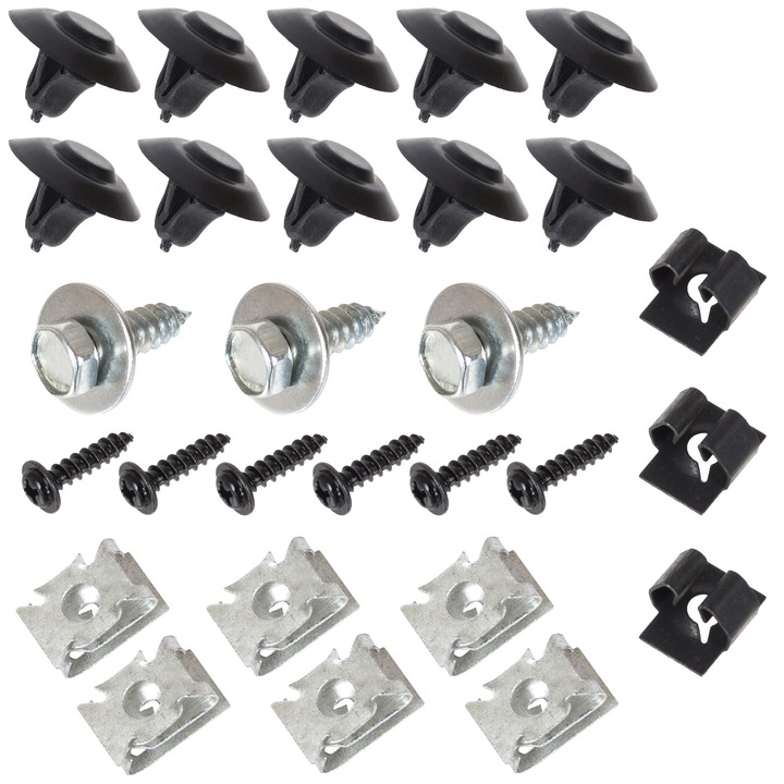 Set cleme, Modecar, Seat Cordoba 02-09, Fixarea capacului motorului, 28 buc, Negru/Argintiu