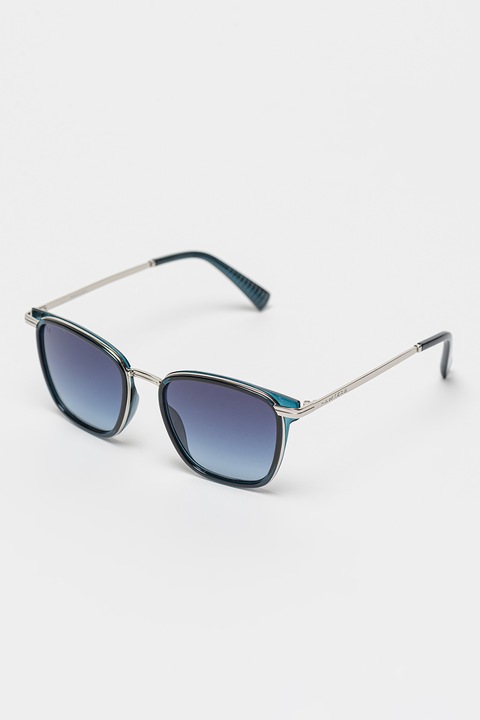 Hawkers, Ochelari de soare patrati unisex cu lentile in degrade, 52.5-20-145, Negru/Argintiu