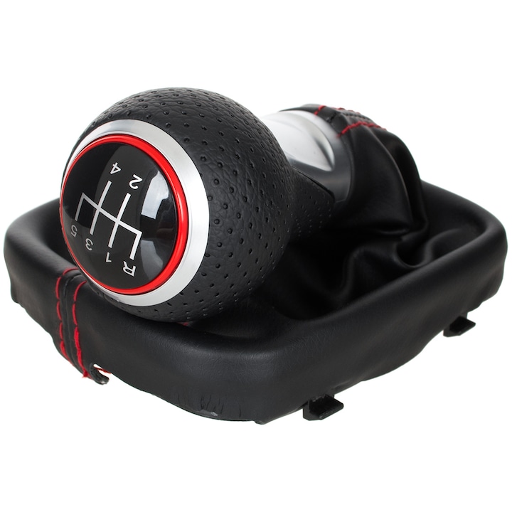 Sebességváltó gomb kerettel, Modecar, Ökológiai bőr, Audi A3 8P 03-12-hez, Fekete/Piros