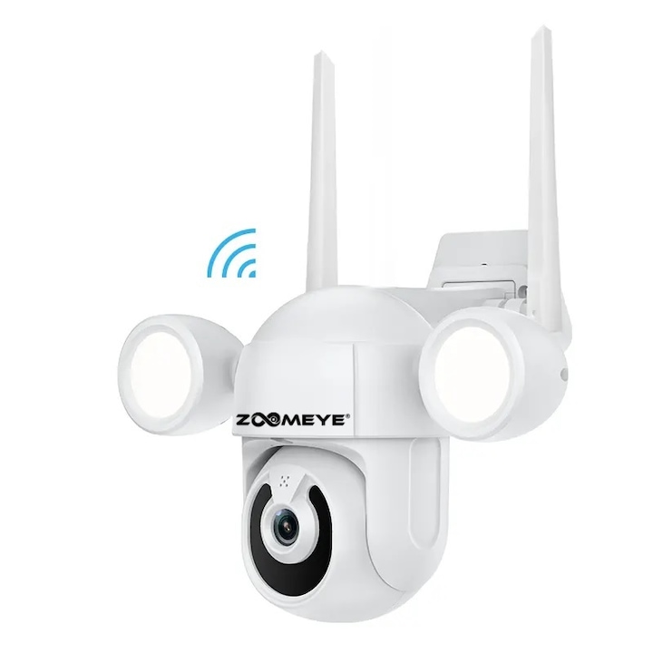 Камера за наблюдение с 2 LED прожектора ZoomEye Pro FullHd 3MP PTZ WiFi, Аудио-видео, 3 пълноцветни режима за нощно виждане, Двупосочна комуникация, CMOS сензор за автоматично проследяване и разпознаване на хора, Водоустойчивост IP66
